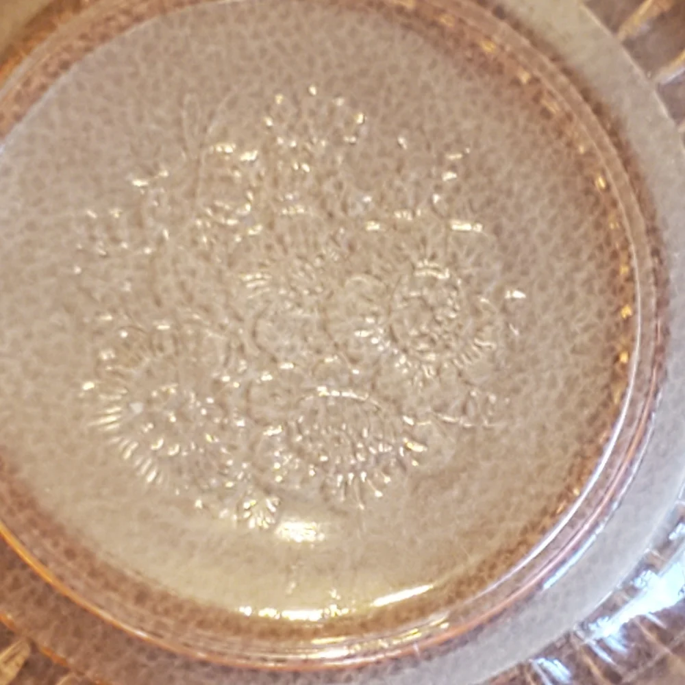 Vintage frosted pink Depression glass square serving bowl with handles